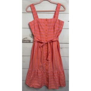 Gal Meets Glam Collection Coral Pink Striped Button Front Tie Waist Dress Size 4
